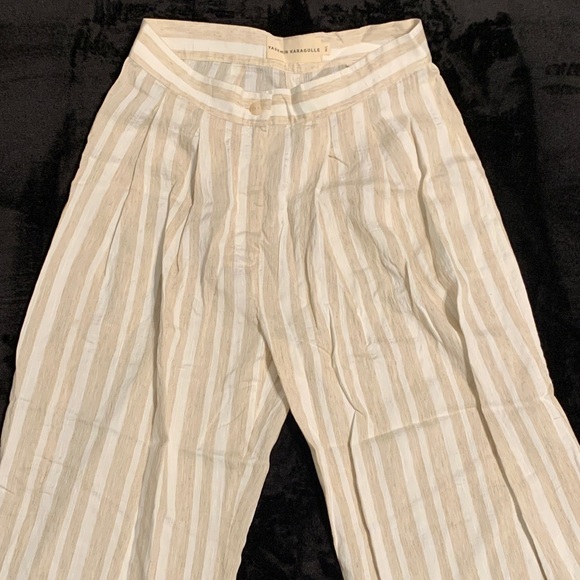 Elegant Striped Cream and Tan Women’s Dress Pants - Picture 1 of 3
